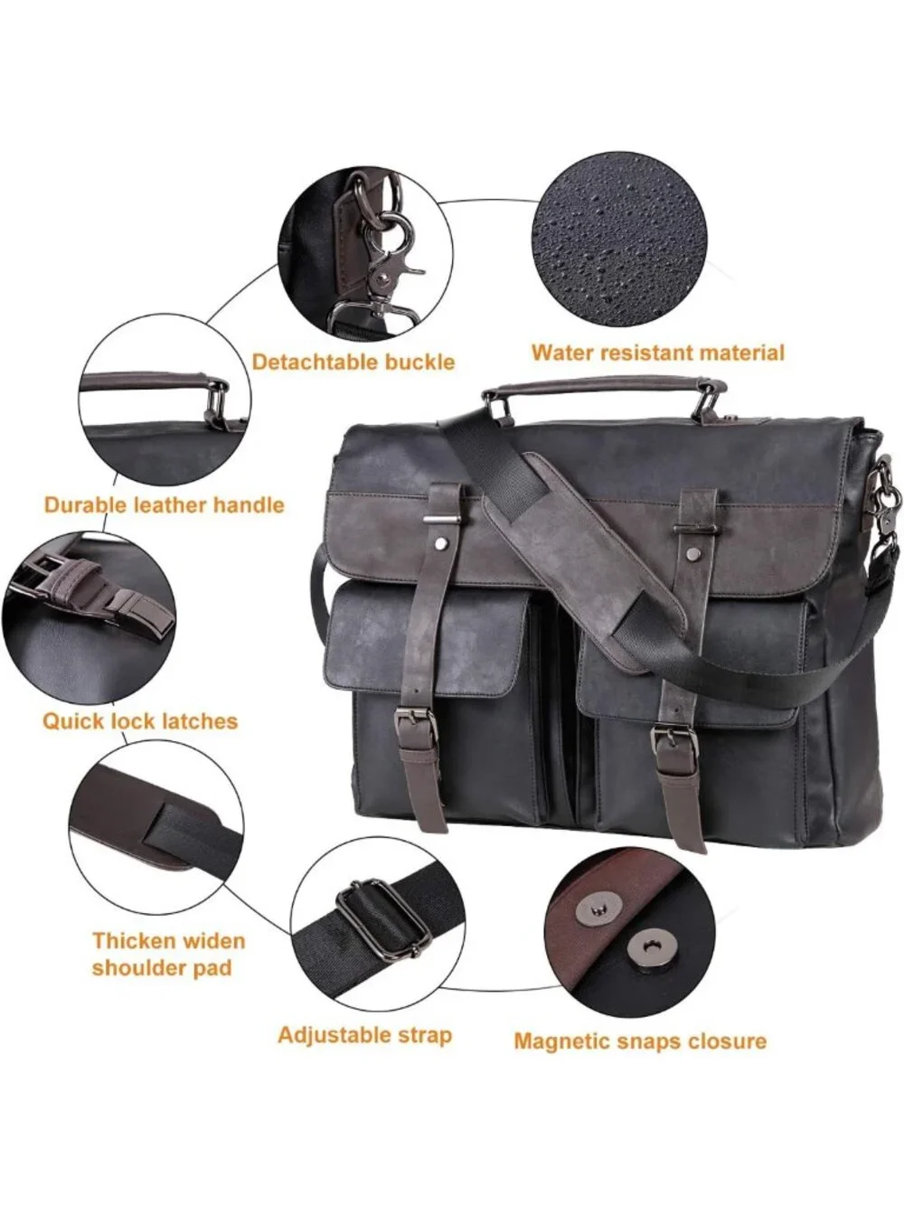 Vintage Leather Messenger Bag for Men, 15.6